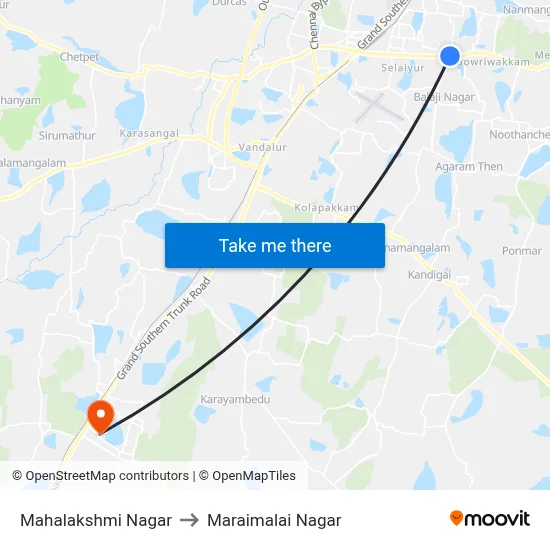 Mahalakshmi Nagar to Maraimalai Nagar map