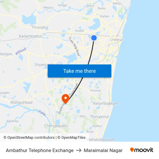 Ambathur Telephone Exchange to Maraimalai Nagar map