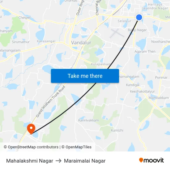 Mahalakshmi Nagar to Maraimalai Nagar map