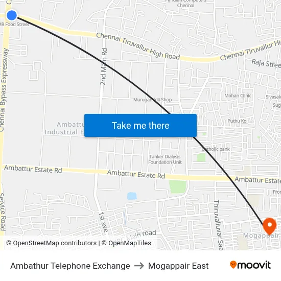 Ambathur Telephone Exchange to Mogappair East map