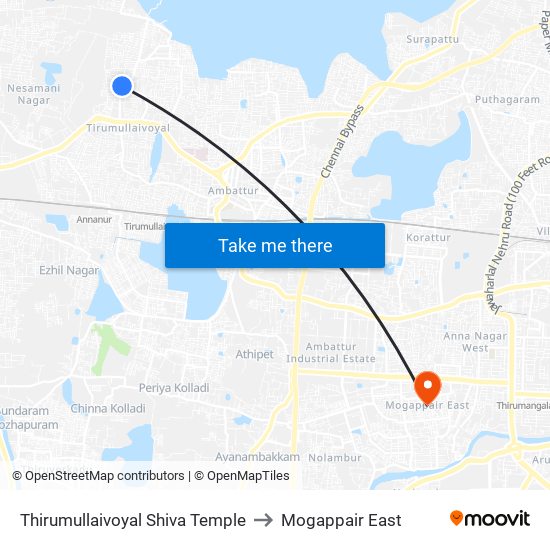 Thirumullaivoyal Shiva Temple to Mogappair East map