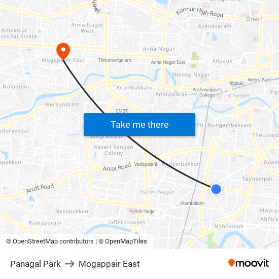 Panagal Park to Mogappair East map