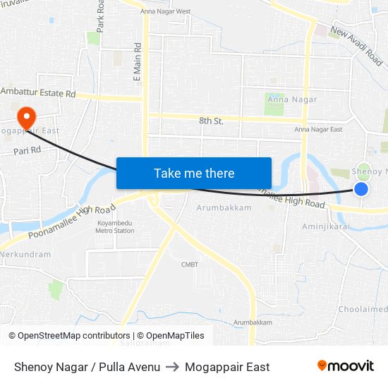 Shenoy Nagar / Pulla Avenu to Mogappair East map