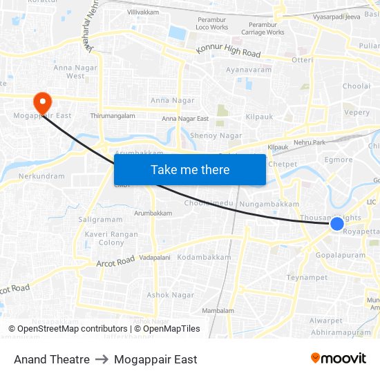 Anand Theatre to Mogappair East map