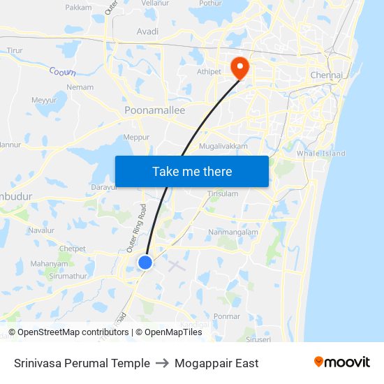 Srinivasa Perumal Temple to Mogappair East map