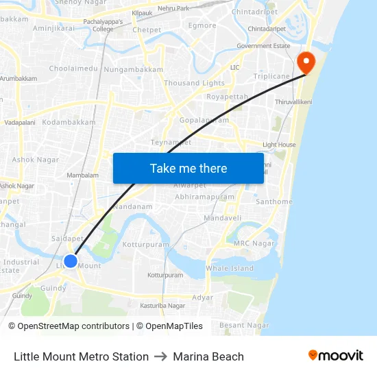 Little Mount Metro Station to Marina Beach map