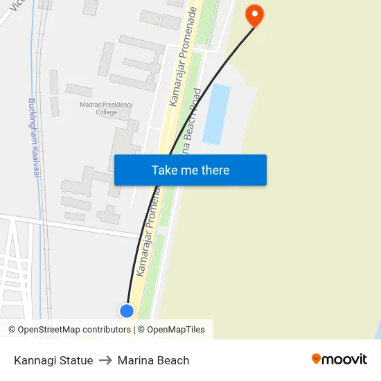 Kannagi Statue to Marina Beach map