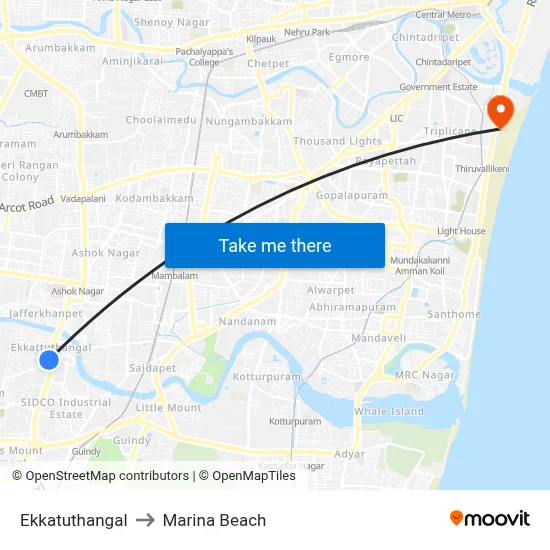 Ekkatuthangal to Marina Beach map