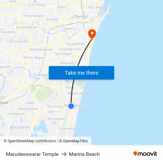 Marudeeswarar Temple to Marina Beach map
