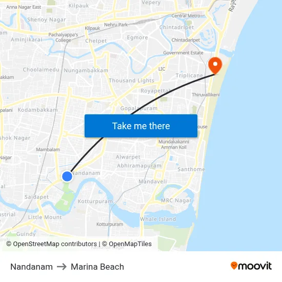 Nandanam to Marina Beach map