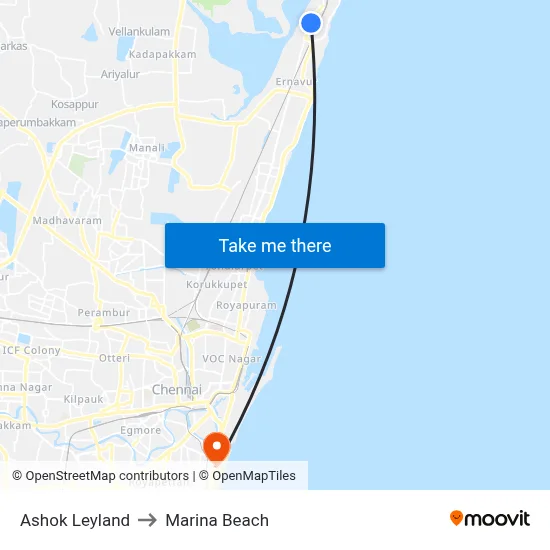 Ashok Leyland to Marina Beach map