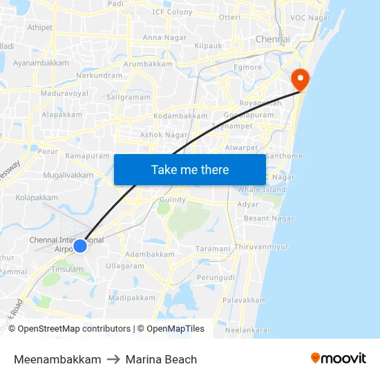 Meenambakkam to Marina Beach map