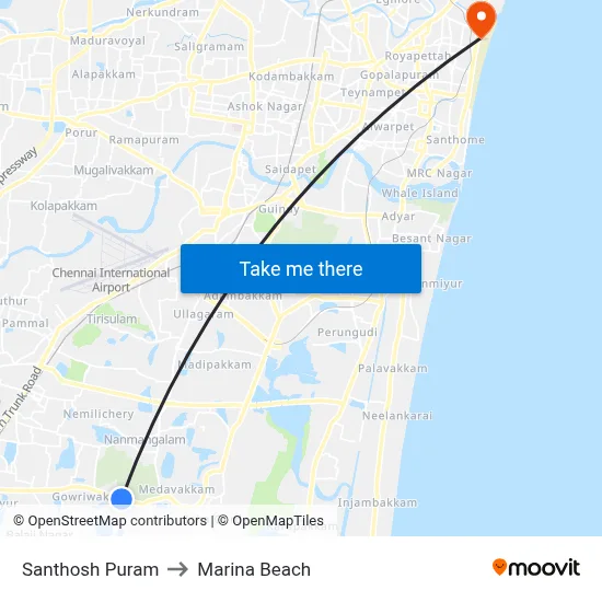 Santhosh Puram to Marina Beach map