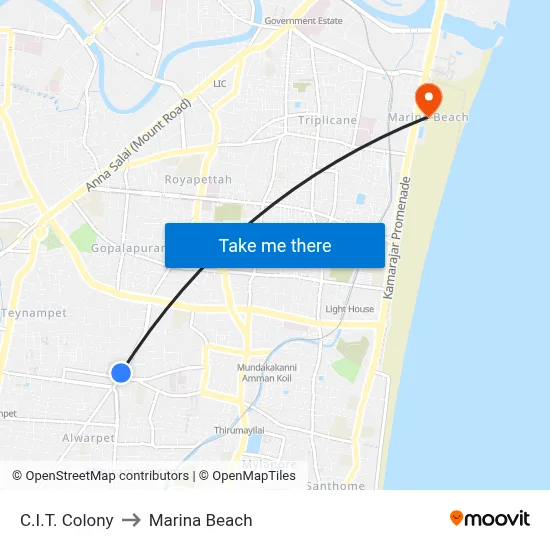 C.I.T. Colony to Marina Beach map