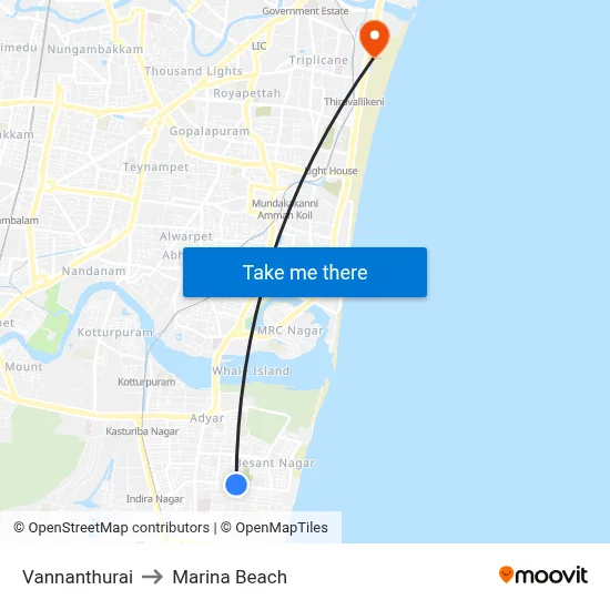 Vannanthurai to Marina Beach map