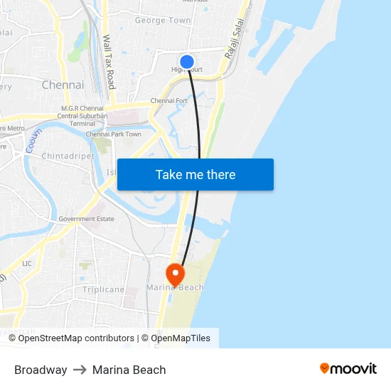 Broadway to Marina Beach map