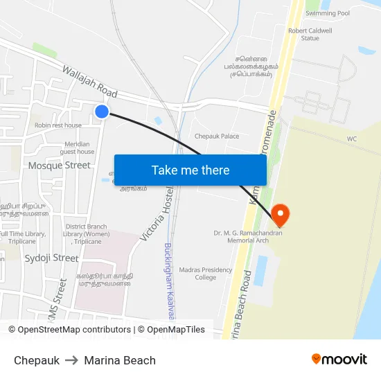 Chepauk to Marina Beach map
