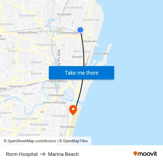 Rsrm Hospital to Marina Beach map