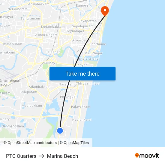 PTC Quarters to Marina Beach map