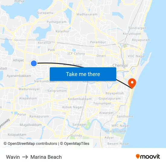 Wavin to Marina Beach map