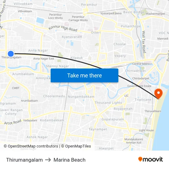 Thirumangalam to Marina Beach map