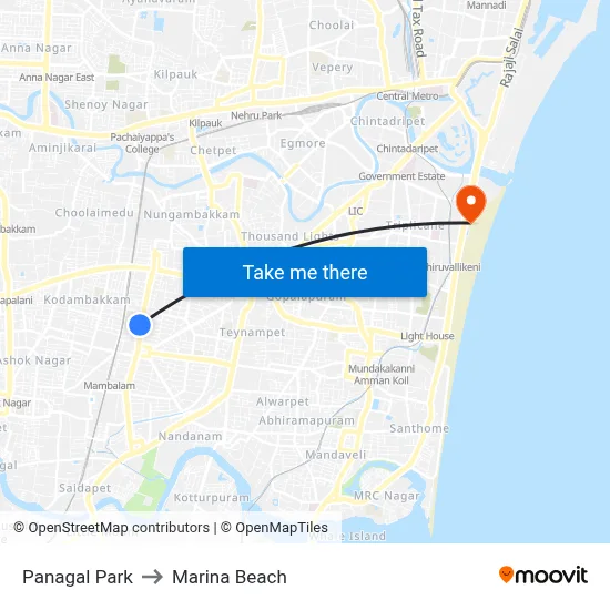 Panagal Park to Marina Beach map