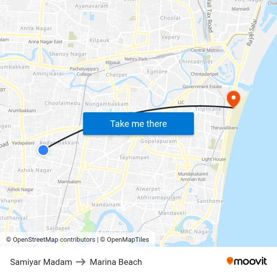 Samiyar Madam to Marina Beach map