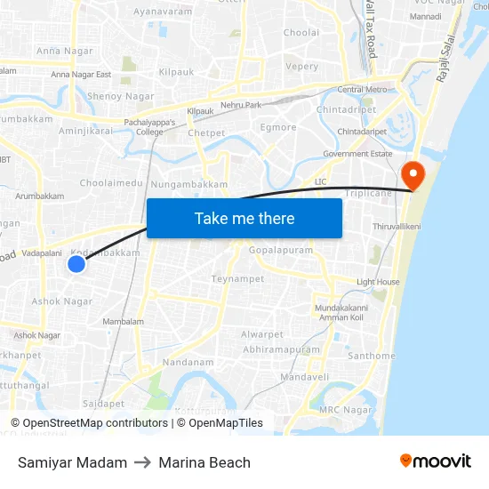 Samiyar Madam to Marina Beach map