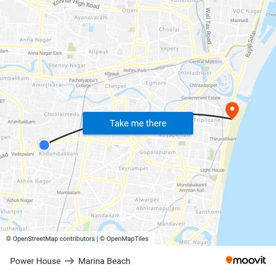 Power House to Marina Beach map