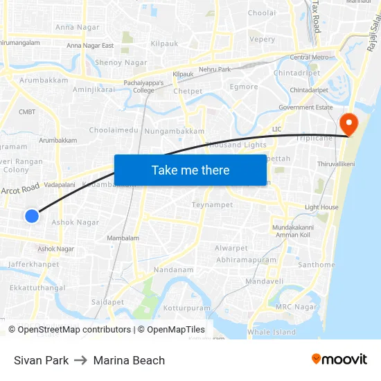 Sivan Park to Marina Beach map