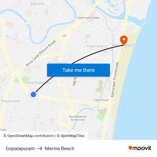 Gopalapuram to Marina Beach map