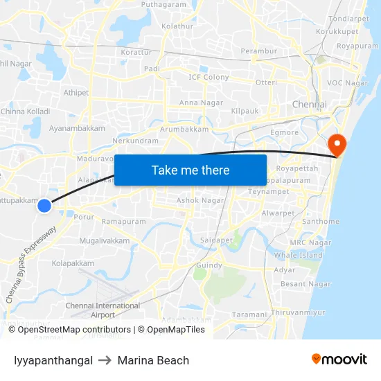 Iyyapanthangal to Marina Beach map
