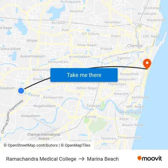 Ramachandra Medical College to Marina Beach map