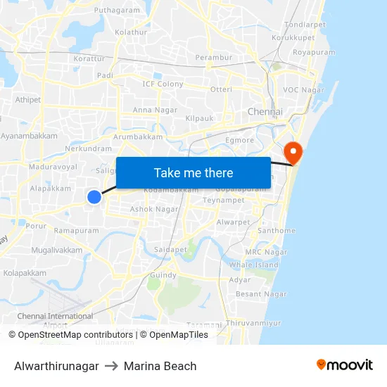 Alwarthirunagar to Marina Beach map