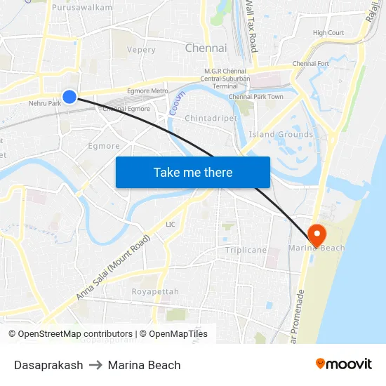 Dasaprakash to Marina Beach map