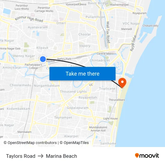 Taylors Road to Marina Beach map