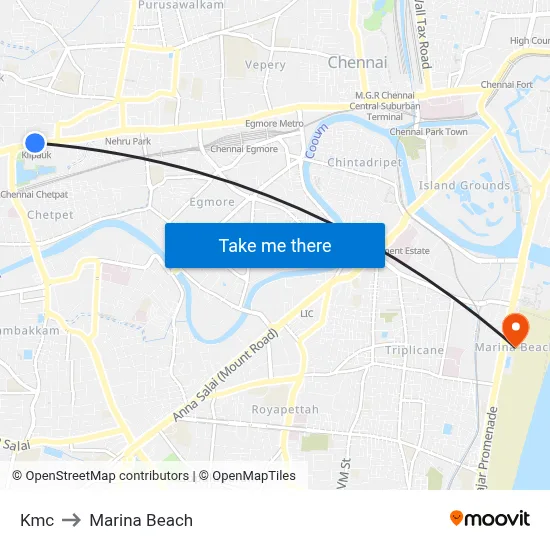 Kmc to Marina Beach map
