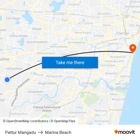 Pattur Mangadu to Marina Beach map