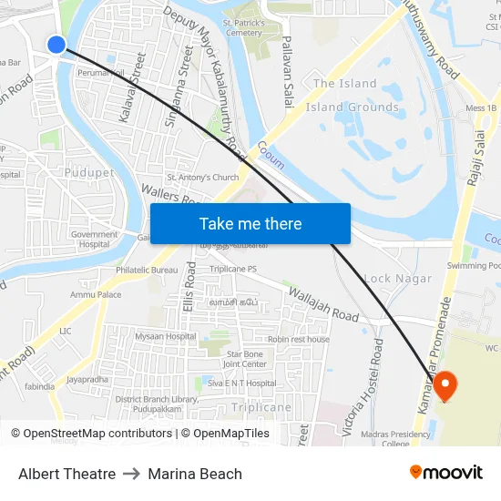 Albert Theatre to Marina Beach map