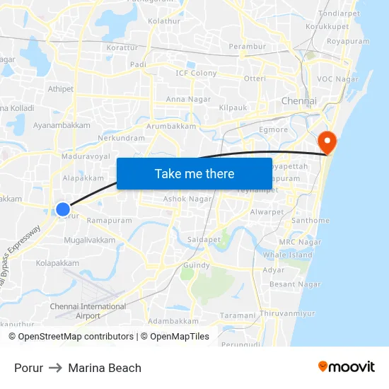 Porur to Marina Beach map