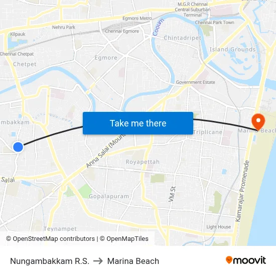 Nungambakkam R.S. to Marina Beach map