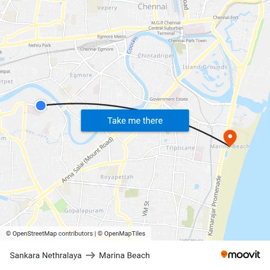 Sankara Nethralaya to Marina Beach map