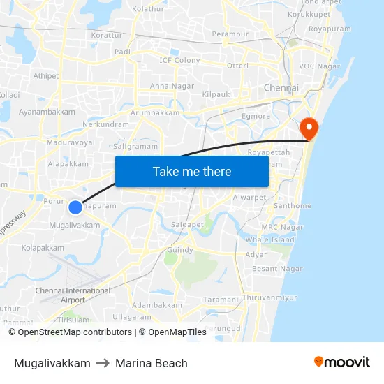 Mugalivakkam to Marina Beach map