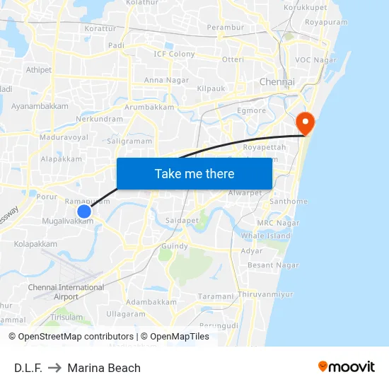 D.L.F. to Marina Beach map