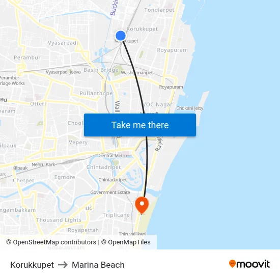 Korukkupet to Marina Beach map