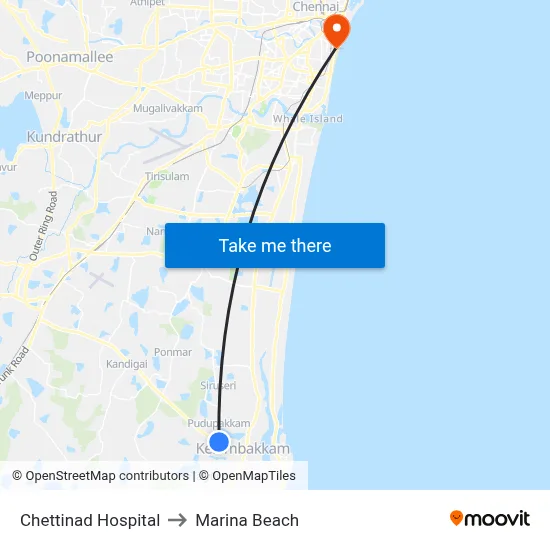 Chettinad Hospital to Marina Beach map