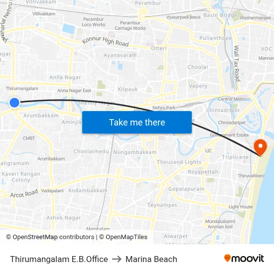 Thirumangalam E.B.Office to Marina Beach map