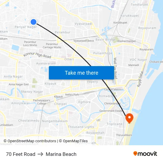 70 Feet Road to Marina Beach map