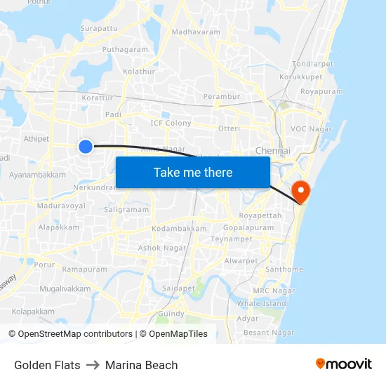 Golden Flats to Marina Beach map