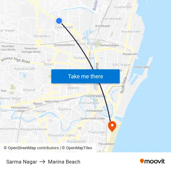 Sarma Nagar to Marina Beach map